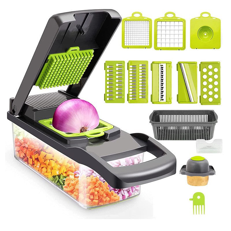 Multifunctional Vegetable Cutter, Hand Crank Roller Grater, Household Kitchen Vegetable Chopper, Slicer Potato Shredder, Vegetable Chopping Artifact, Green