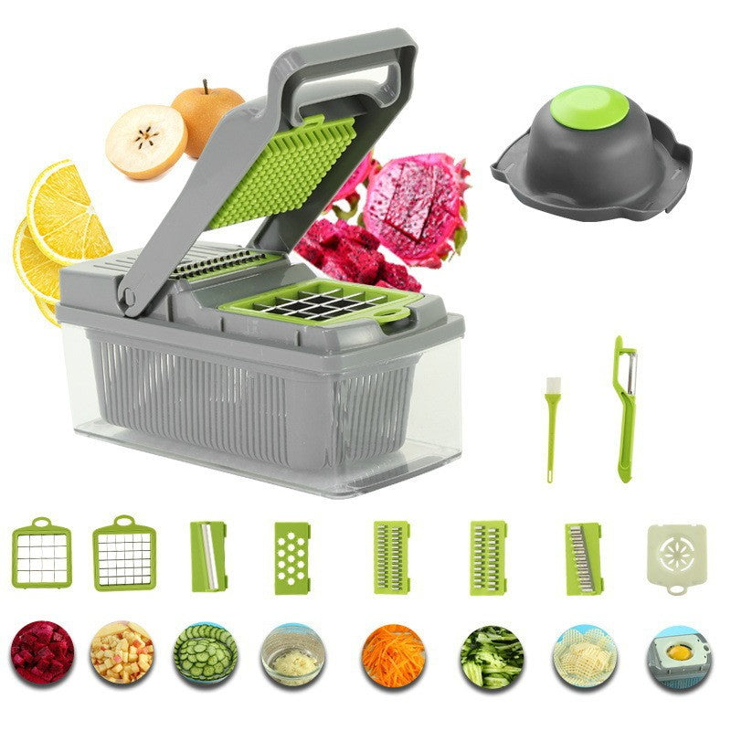 Multifunctional Vegetable Cutter, Hand Crank Roller Grater, Household Kitchen Vegetable Chopper, Slicer Potato Shredder, Vegetable Chopping Artifact, Green