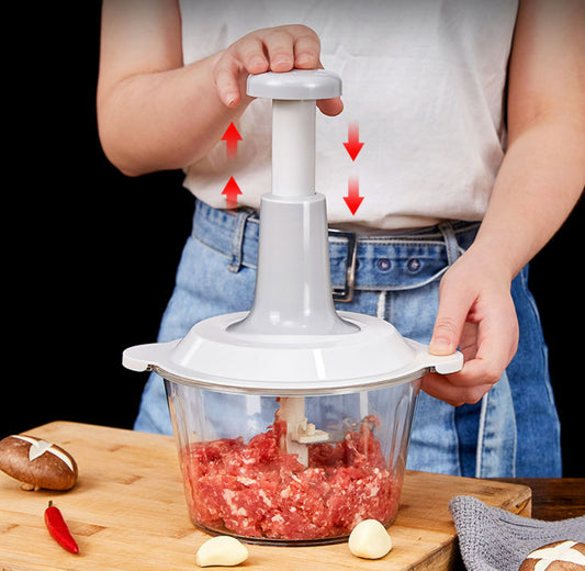 Hand Push 900 ML with 4 Stainless Steel Blades Vegetable & Fruit Chopper  (1 Bowl with LID, 1 cutter 4X Blade, 1 Handle)