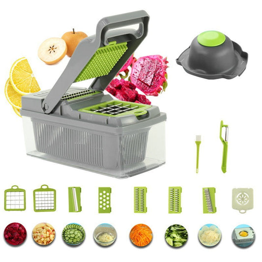 Multifunctional Vegetable Cutter, Hand Crank Roller Grater, Household Kitchen Vegetable Chopper, Slicer Potato Shredder, Vegetable Chopping Artifact, Green