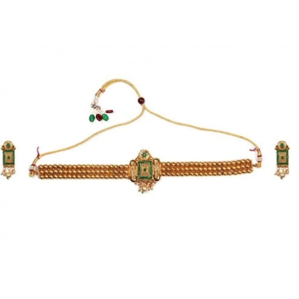 Green Gold-Plated Modern Choker Set - Vkart