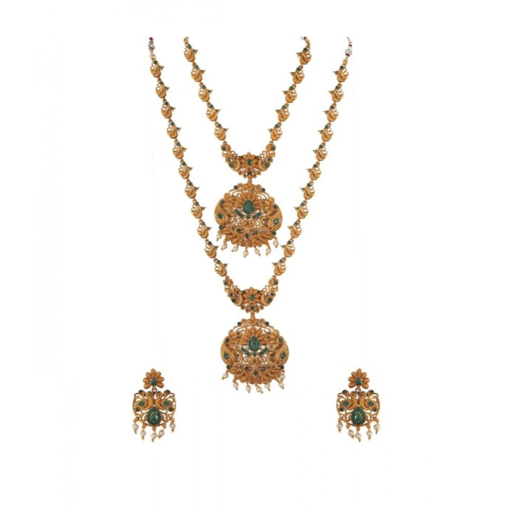 Green Double Line Temple Jewellery Set - Vkart