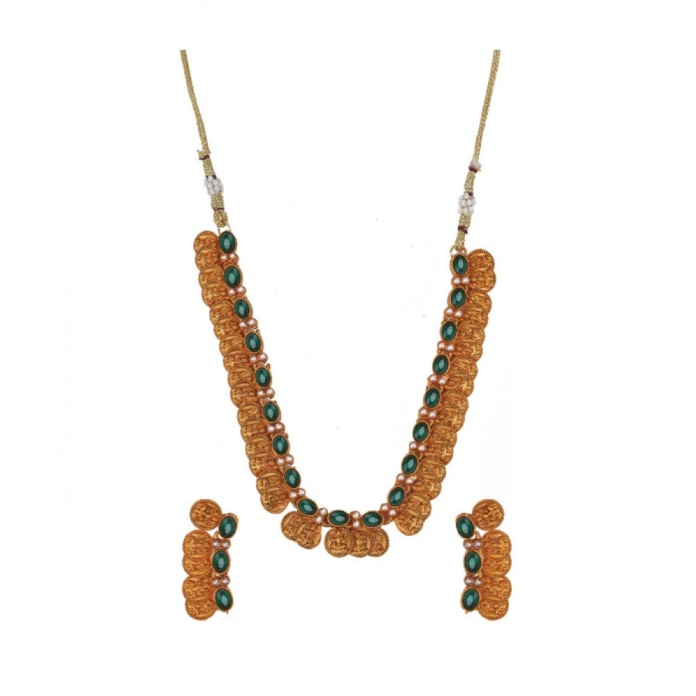 Green Laxmi Coin Temple Choker Set - Vkart