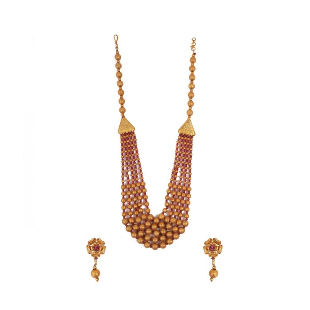 Red Five Layer Crystal Brass Mala - Vkart