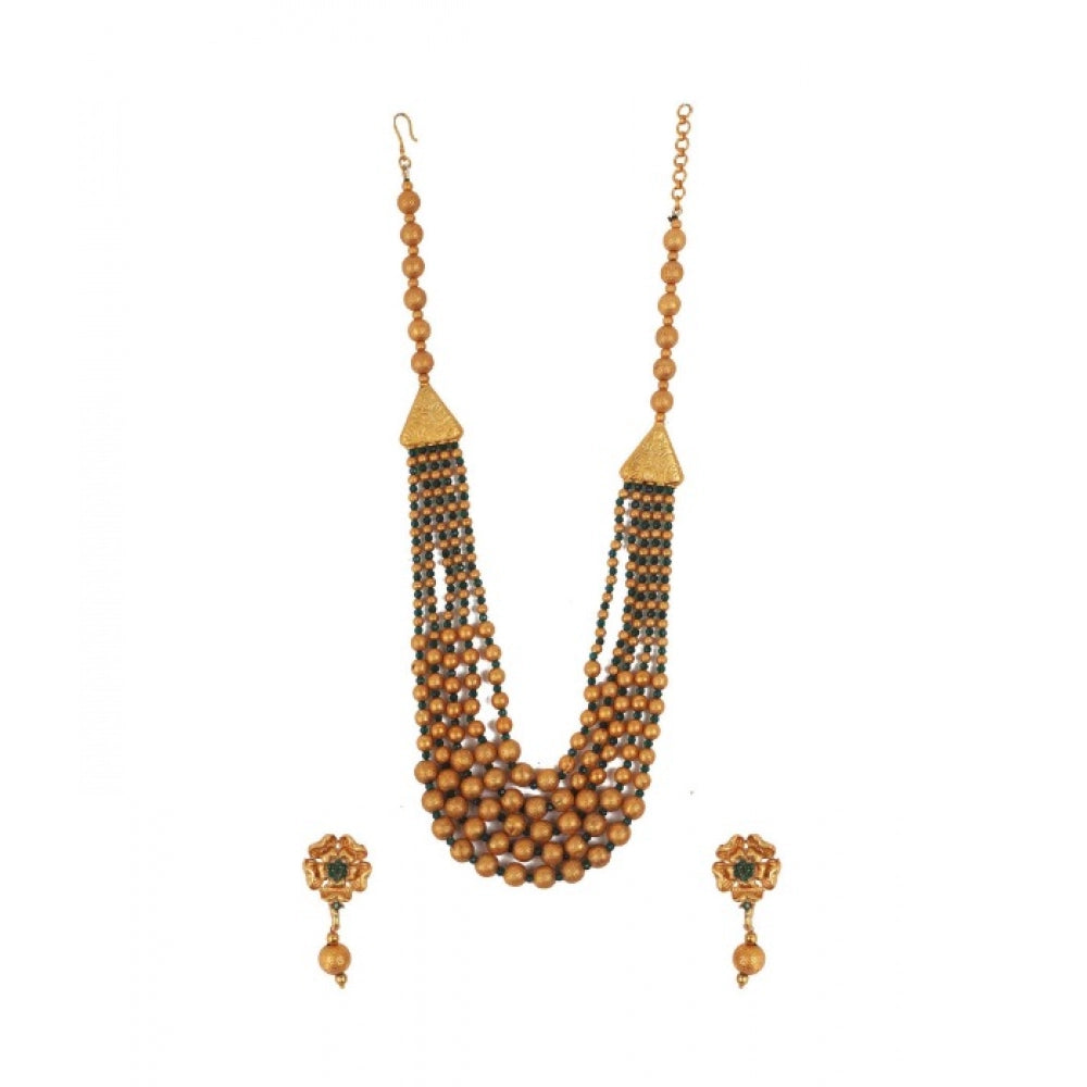 Green Five Layer Crystal Brass Mala - Vkart