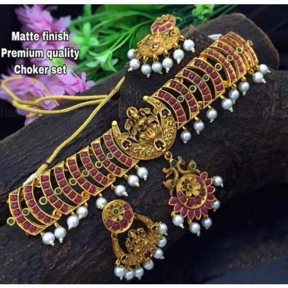Pink Brass Chain Necklace Set - Vkart