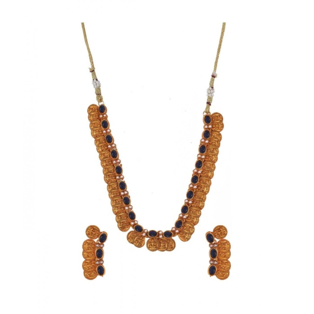 Blue Laxmi Coin Temple Choker Set - Vkart