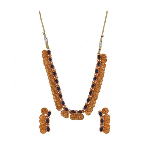 Blue Laxmi Coin Temple Choker Set - Vkart