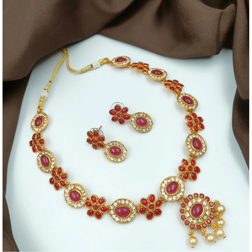 Red Gold-Plated Traditional Necklace & Earrings Set - Vkart