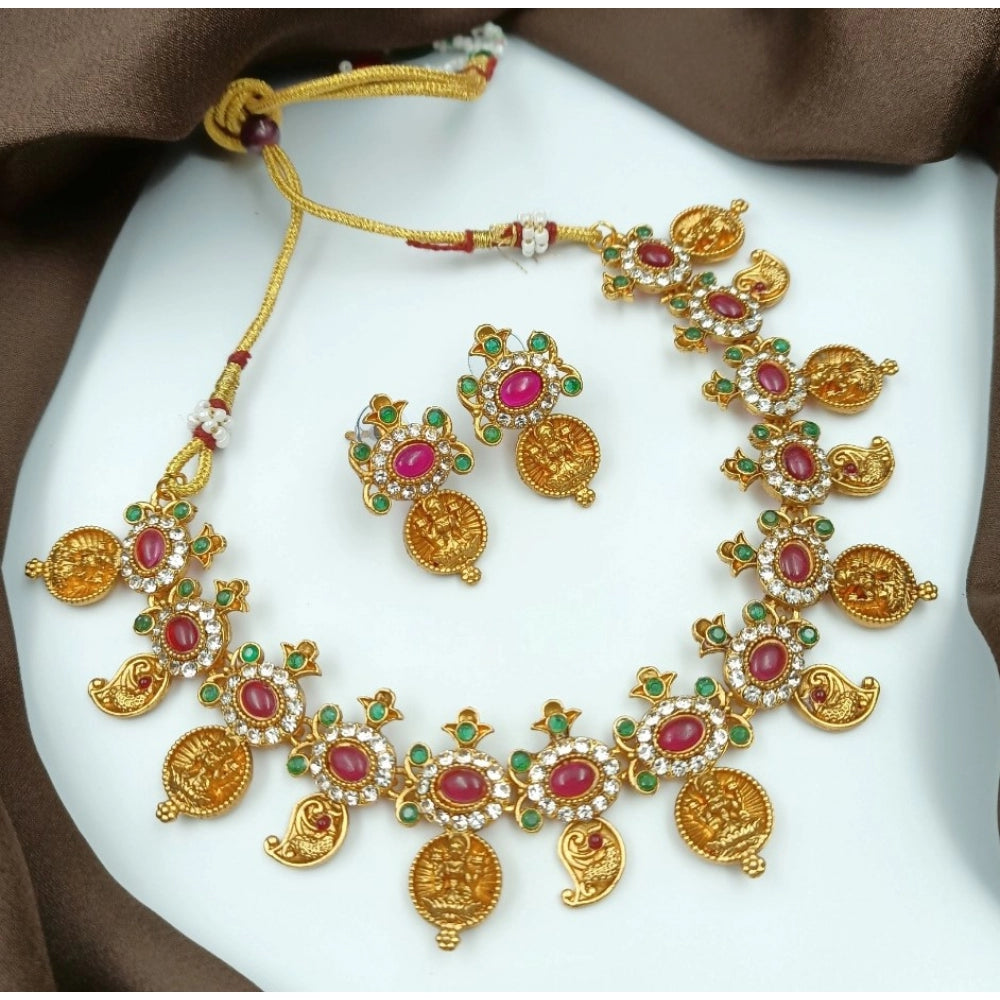 Multicolour Gold-Plated Traditional Necklace & Earrings Set - Vkart