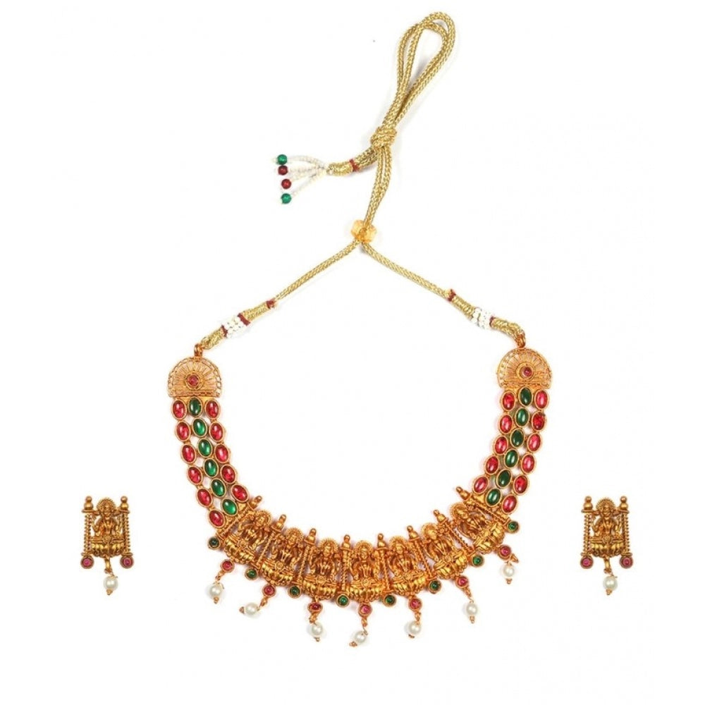 Multicolour Temple Necklace & Earrings Set - Vkart