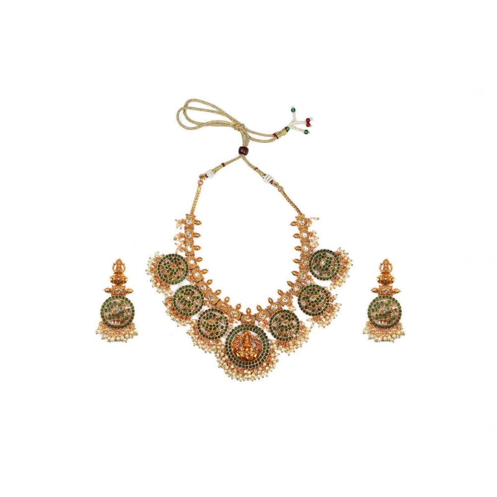 Green Goddess Temple Necklace & Jhumka Set - Vkart