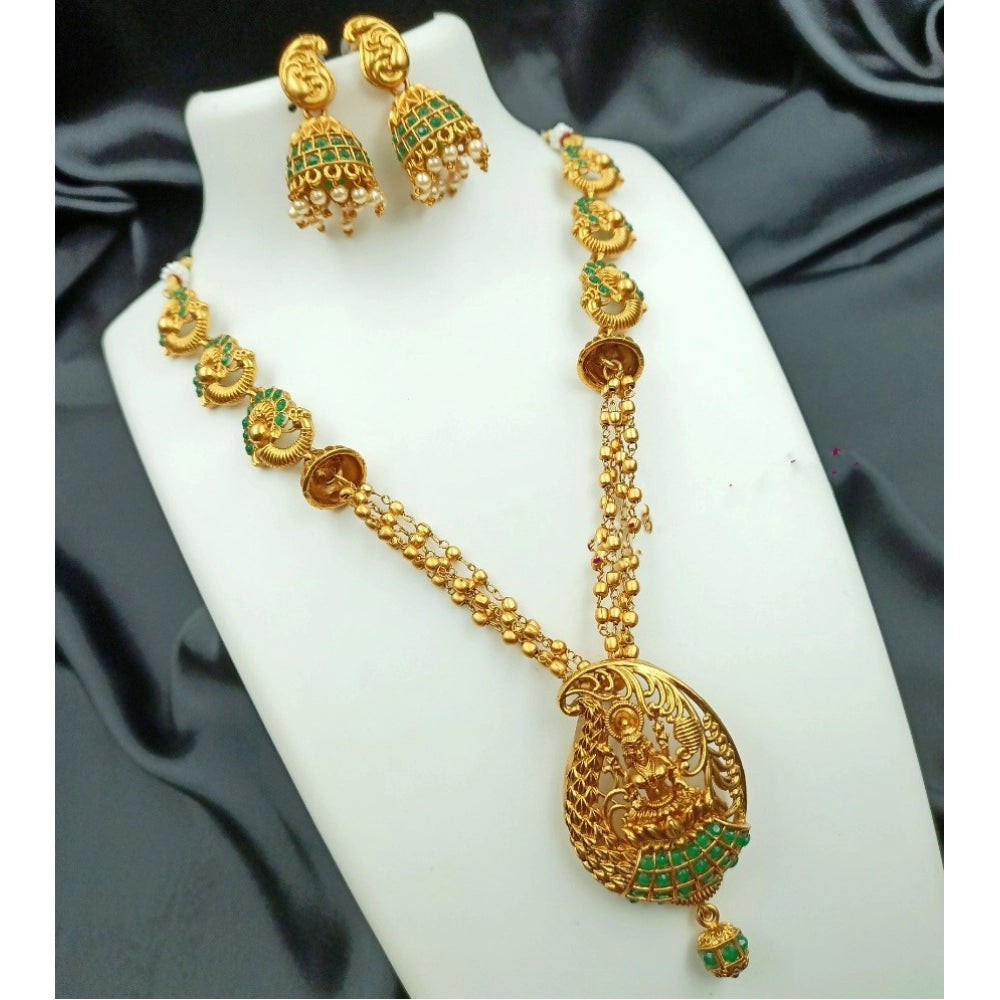 Green Traditional Temple Necklace & Earrings Set - Vkart