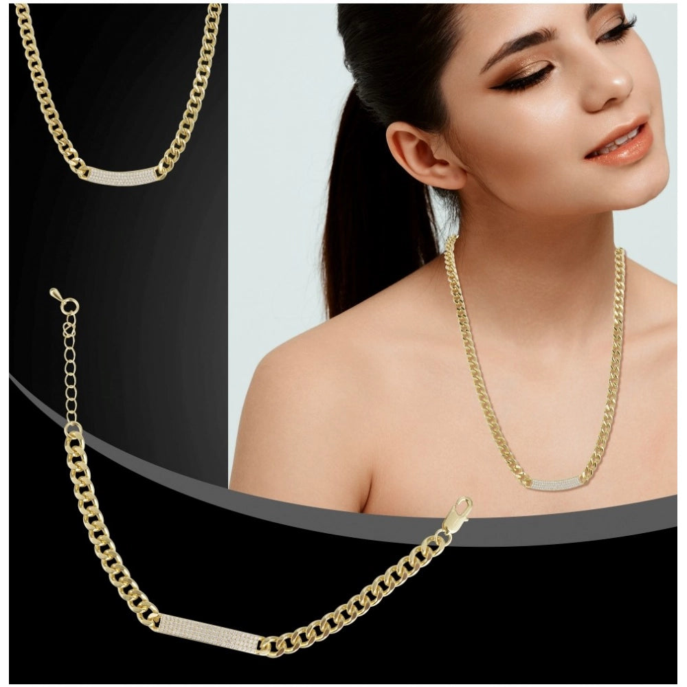 Gold Steel Bracelet & Necklace Combo - Vkart - View 3