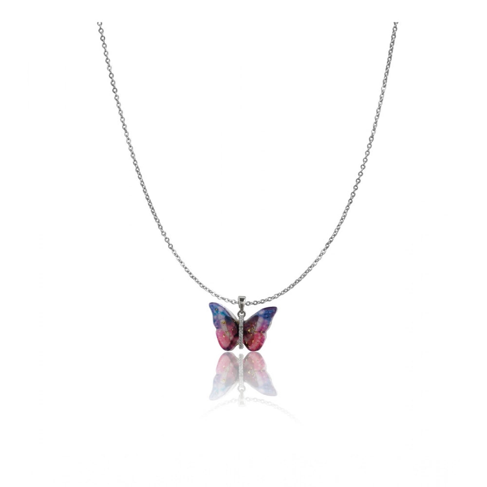 Silver Colourful Butterfly Pendant Chain - Vkart