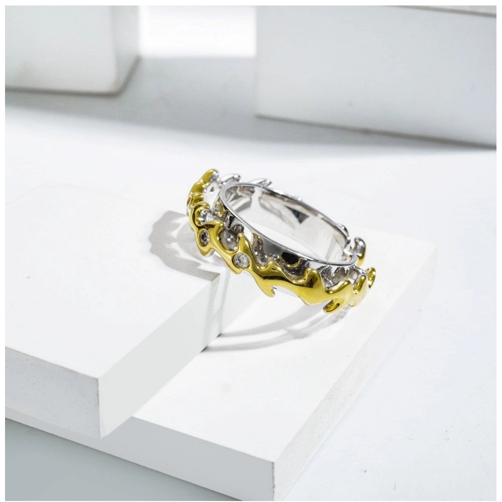 Silver Double Tone Steel Ring - Vkart - View 3
