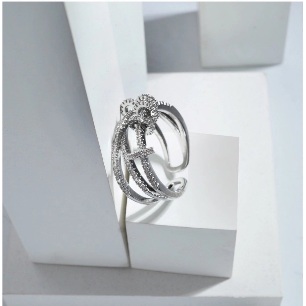Silver Classic Steel Freesize Ring - Vkart - View 2