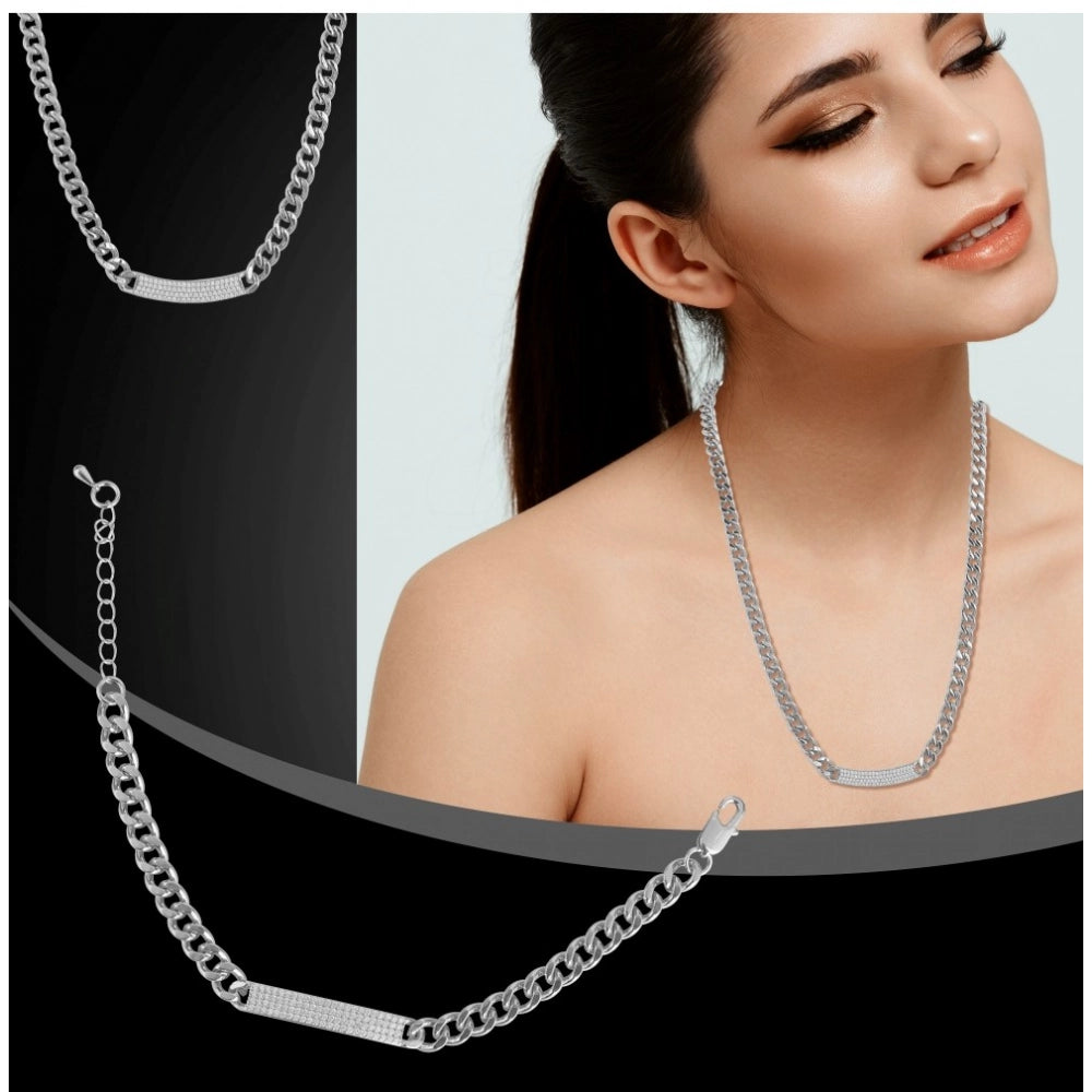 Silver Steel Bracelet & Necklace Combo - Vkart - View 3