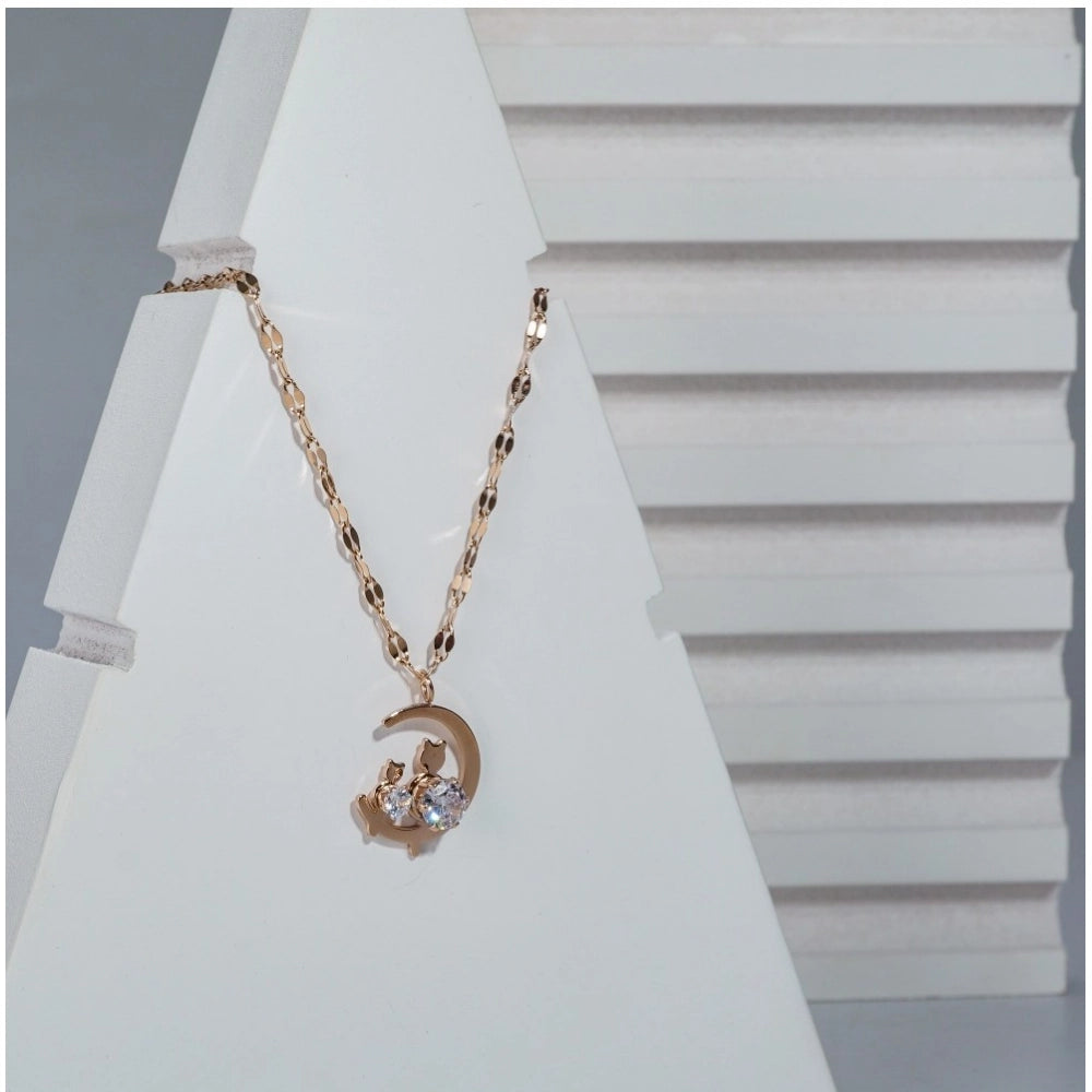 Gold Moon Pendant Steel Chain - Vkart - View 2
