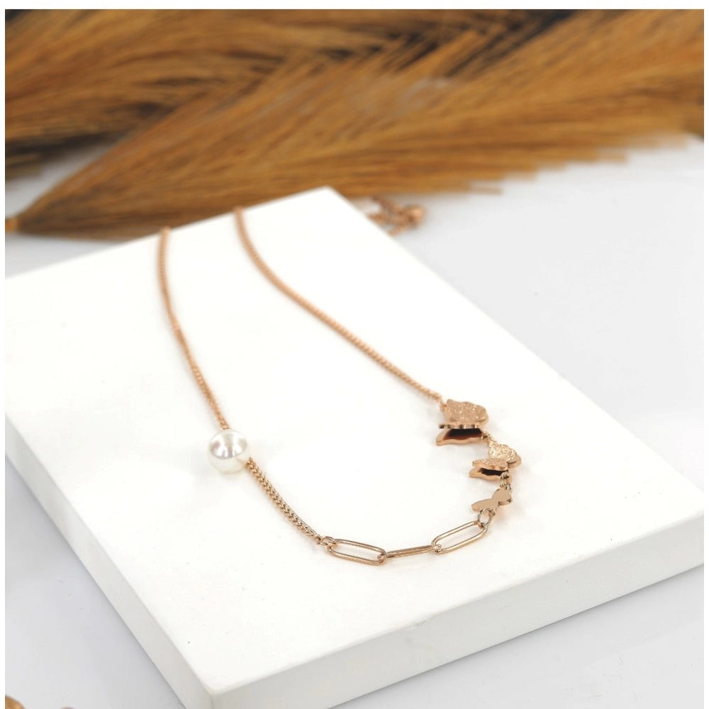 Gold Butterfly Pendant Steel Chain - Vkart - View 2
