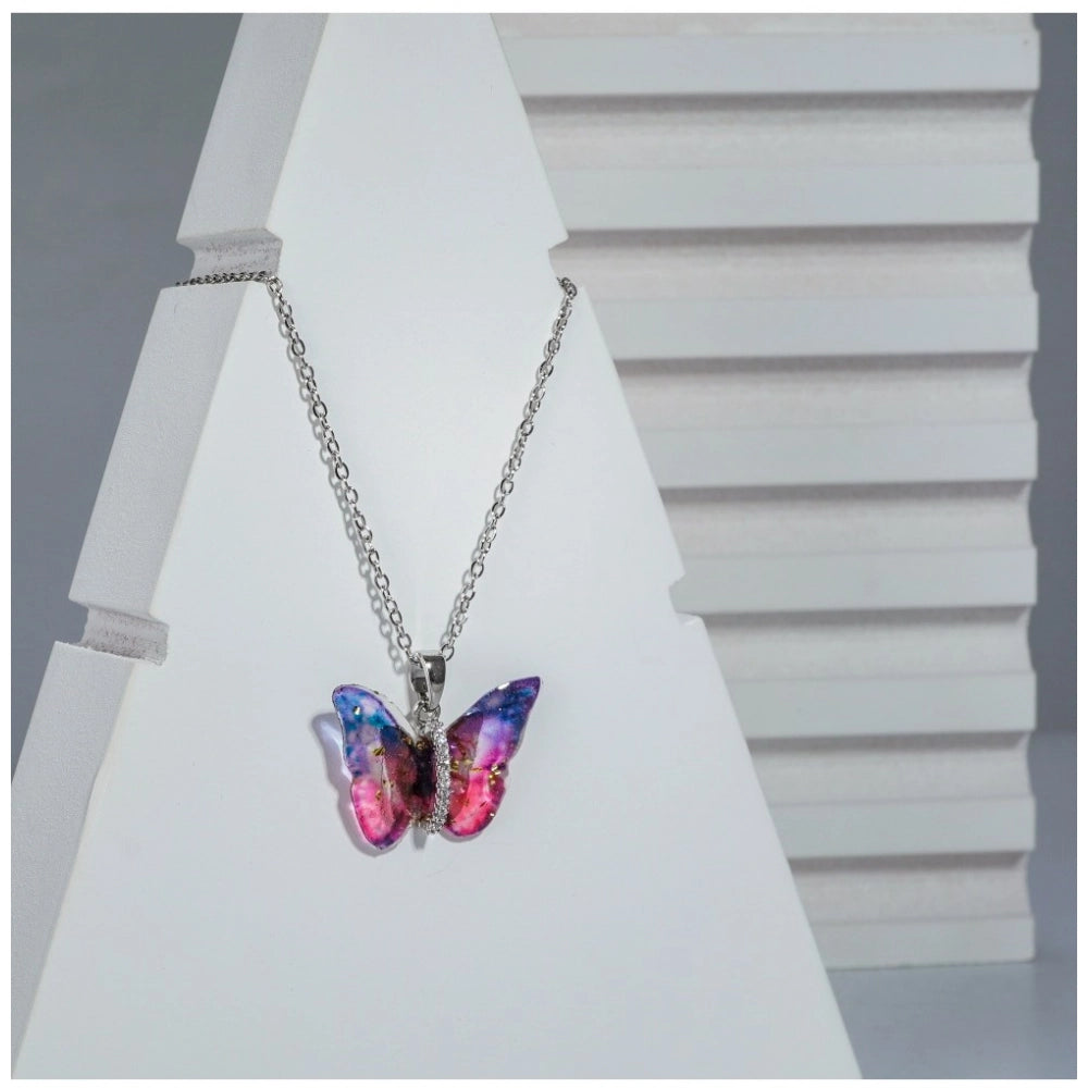 Silver Colourful Butterfly Pendant Chain - Vkart - View 2