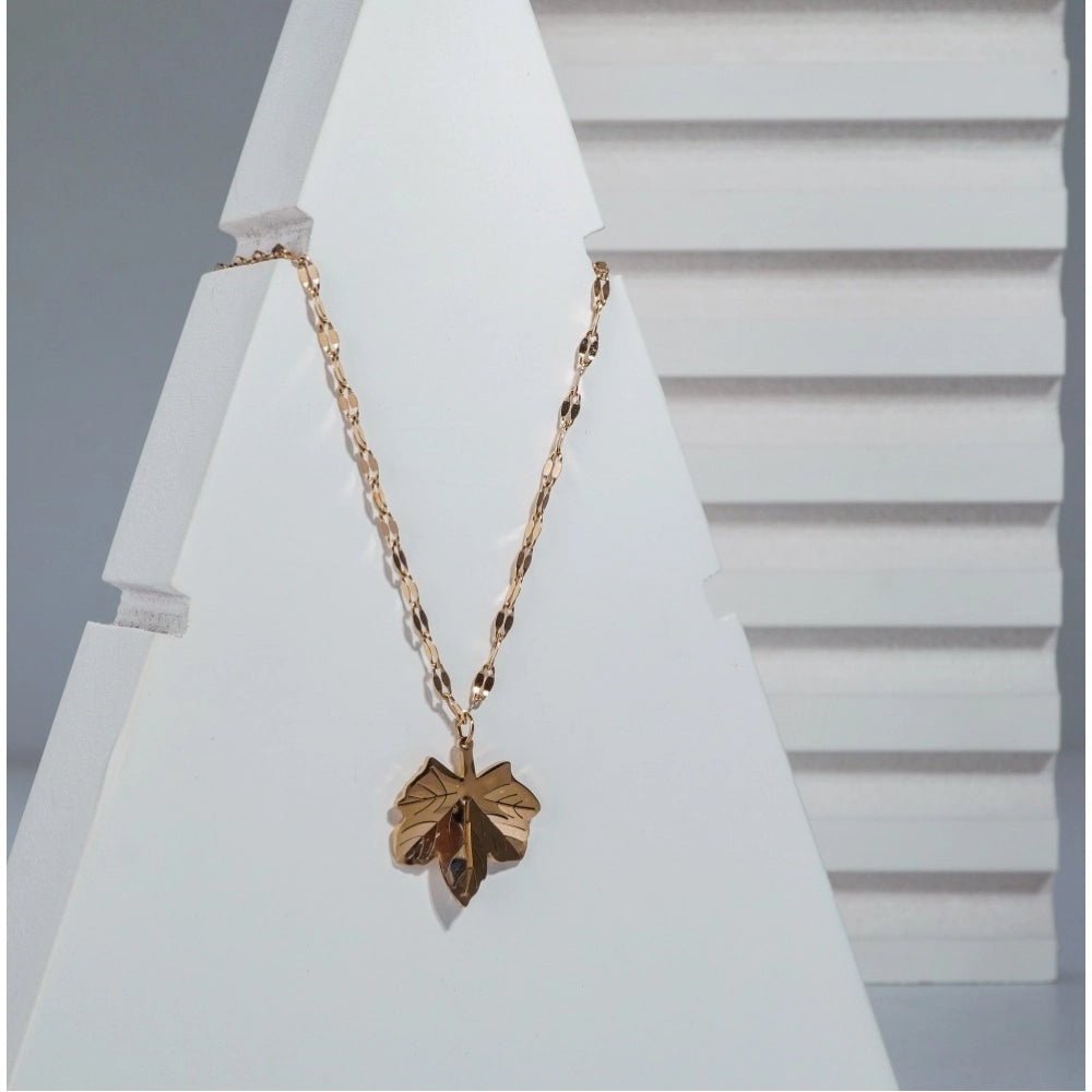 Gold Leaf Pendant Steel Chain - Vkart - View 2
