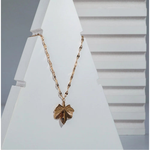 Gold Leaf Pendant Steel Chain - Vkart - View 2