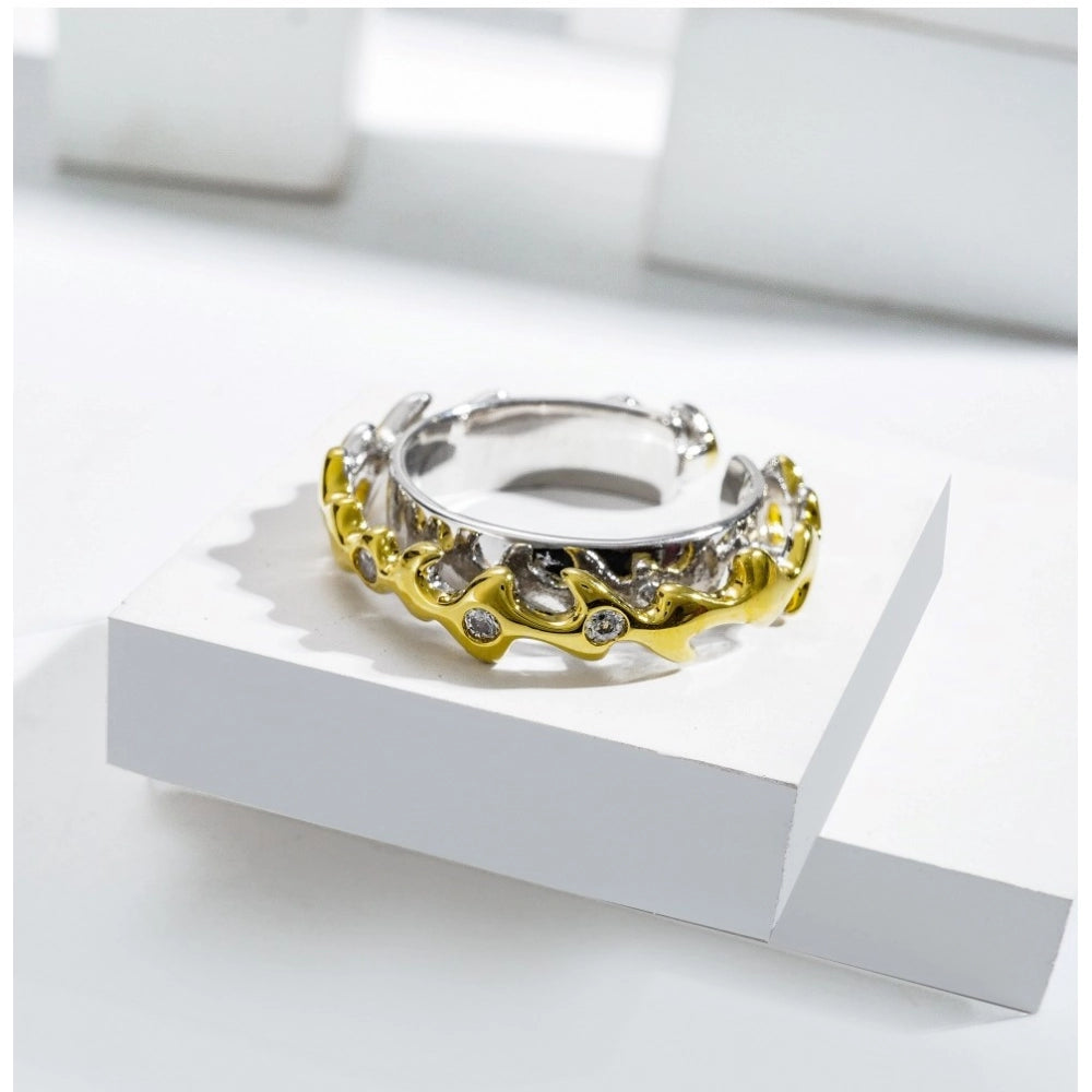 Silver Double Tone Steel Ring - Vkart - View 2