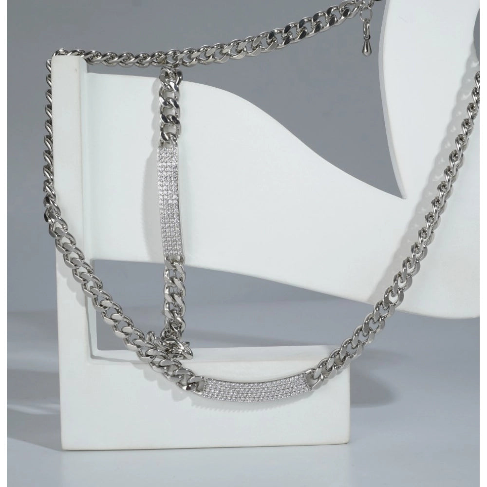 Silver Steel Bracelet & Necklace Combo - Vkart - View 2