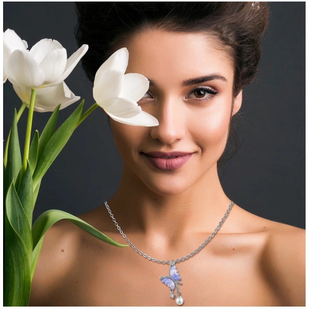 Silver Butterfly Dailywear Pendant Chain - Vkart - View 3