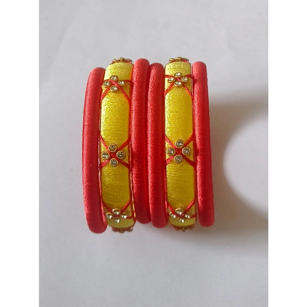 Lemon Yellow Silk Thread Bangles (Size 2.2) - Vkart - View 2