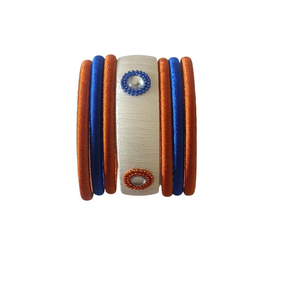 White-Brown-Blue Silk Thread Bangles (Size 2.8) - Vkart