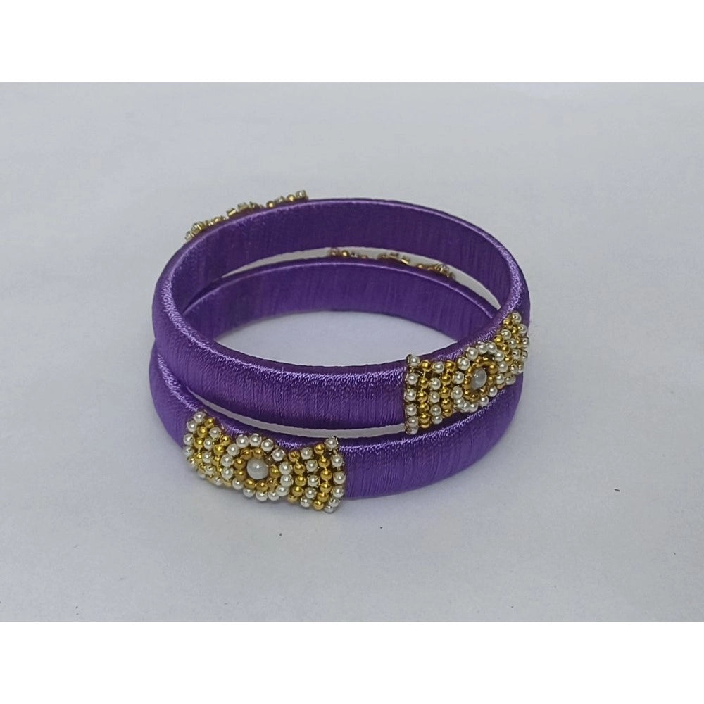 Light Violet Silk Thread Bangles (Size 2.4) - Vkart - View 2