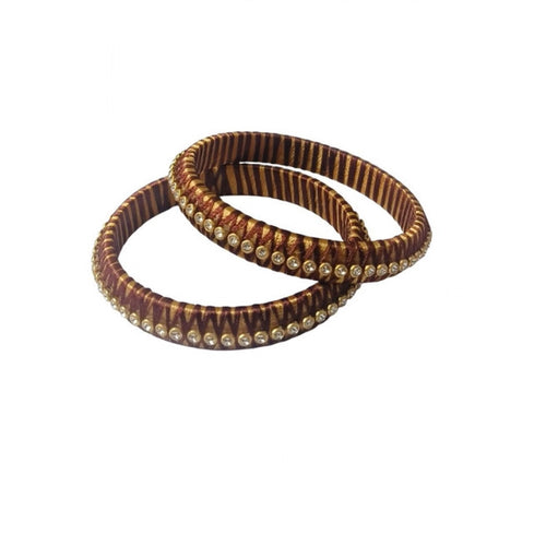 Gold-Dark Brown Silk Thread Bangles (Size 2.6) - Vkart