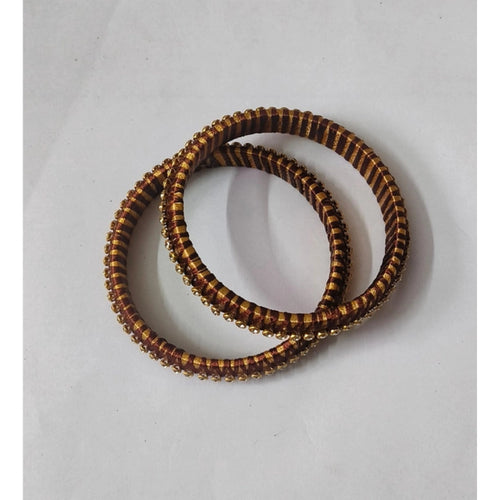 Gold-Dark Brown Silk Thread Bangles (Size 2.6) - Vkart - View 2