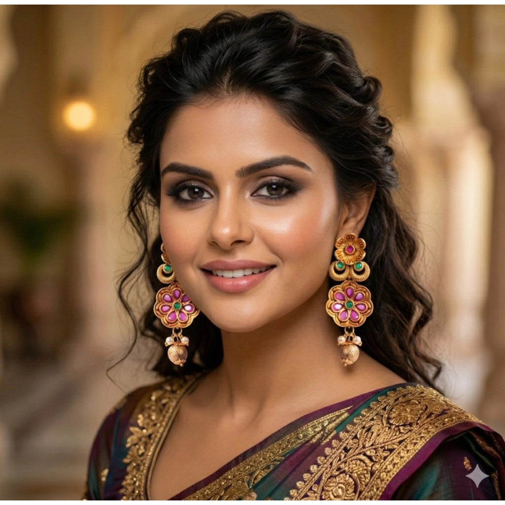 Multicolour Gold-Plated Jhumka Earrings - Vkart