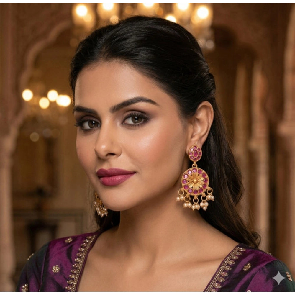 Multicolour Gold-Plated Chandbali Earrings No. 4 - Vkart