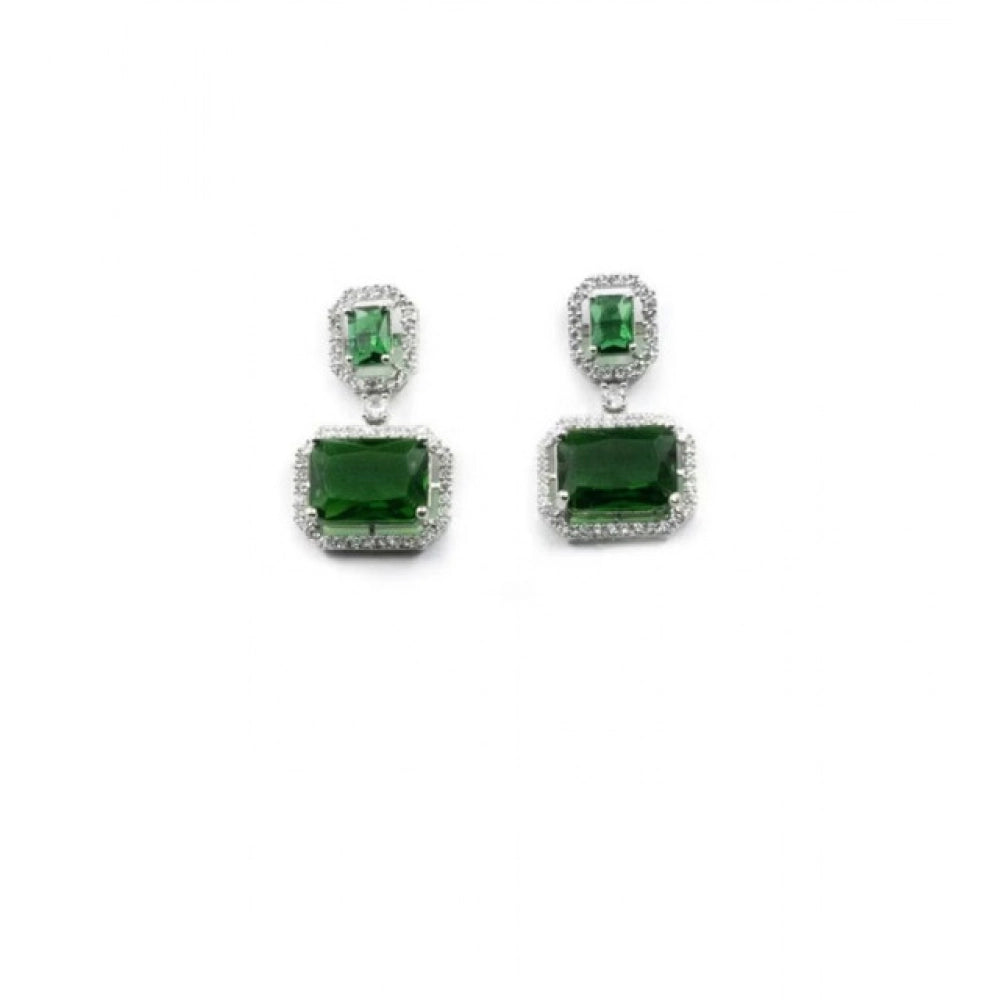 Green Silver-Plated Drop Earrings No. 2 - Vkart - View 2