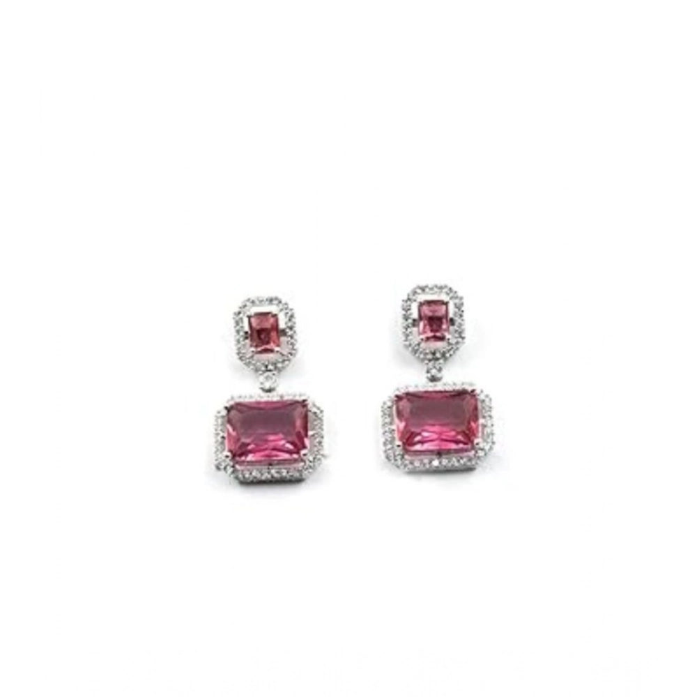 Red Silver-Plated Drop Earrings - Vkart - View 2