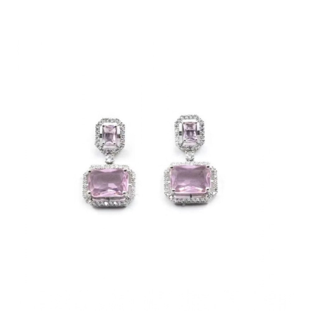 Pink Silver-Plated Drop Earrings No. 2 - Vkart - View 2