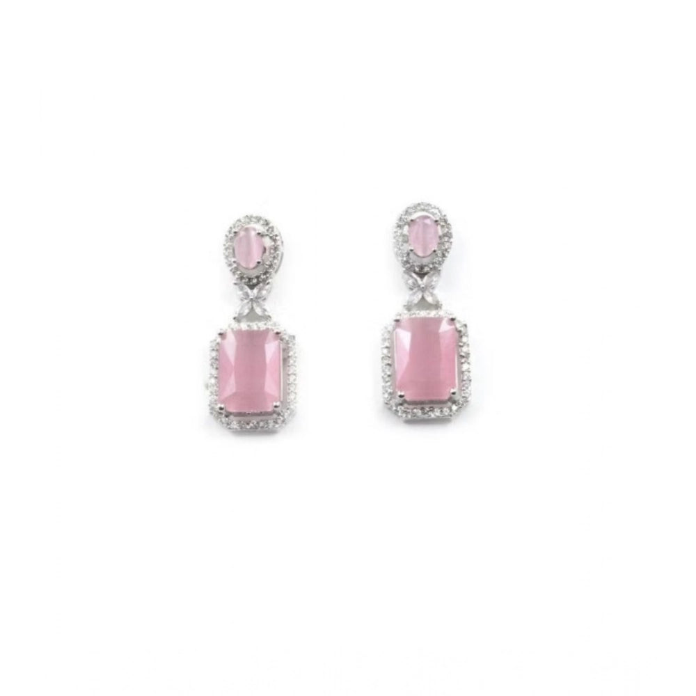 Pink Silver-Plated Drop Earrings No. 3 - Vkart - View 2