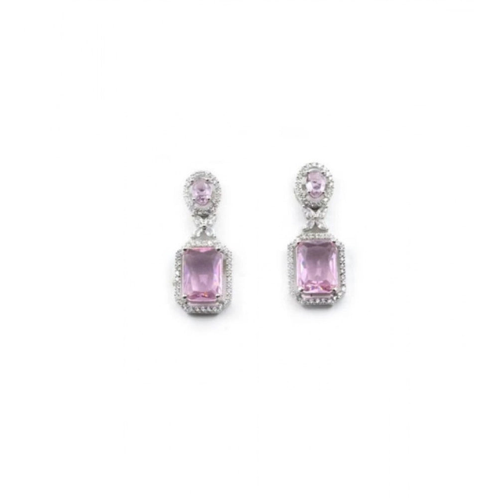 Pink Silver-Plated Drop Earrings No. 4 - Vkart - View 2