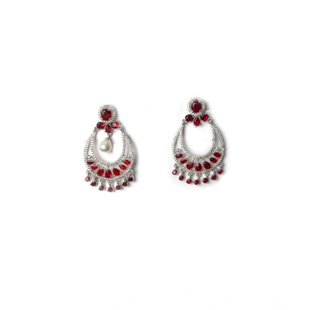 Red Silver-Plated Chandbali Earrings - Vkart - View 2
