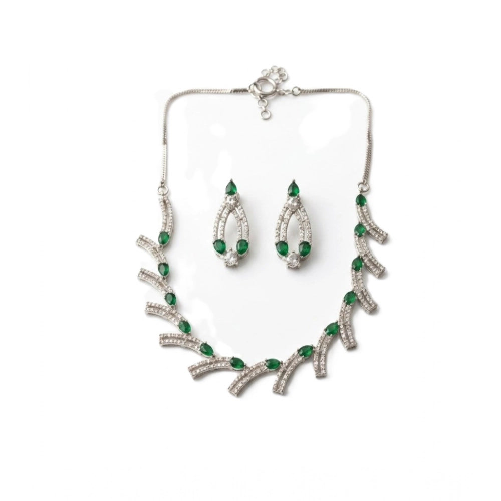 Green Silver-Plated Necklace Set No. 2 - Vkart - View 2