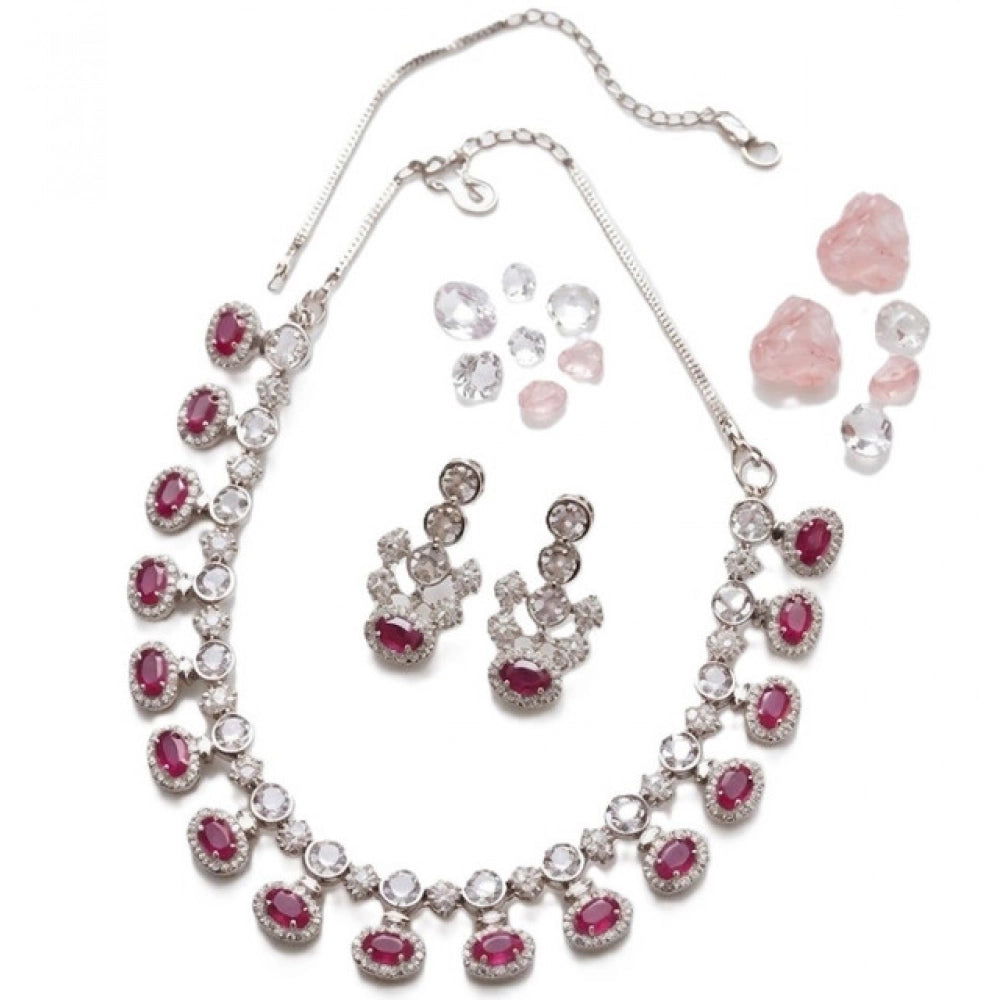 Pink Silver-Plated Necklace Set No. 5 - Vkart - View 2