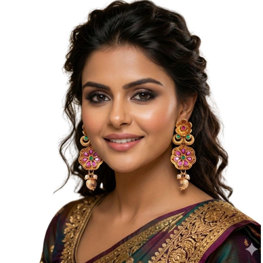 Multicolour Gold-Plated Jhumka Earrings - Vkart - View 2