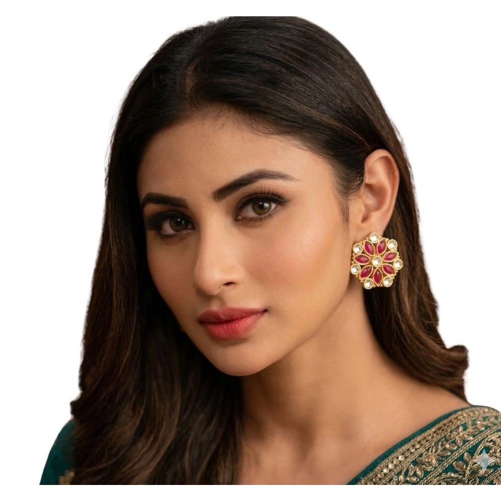 Multicolour Gold-Plated Stud Earrings - Vkart - View 2