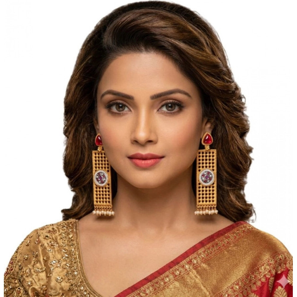 Multicolour Gold-Plated Dangler Earrings - Vkart - View 2