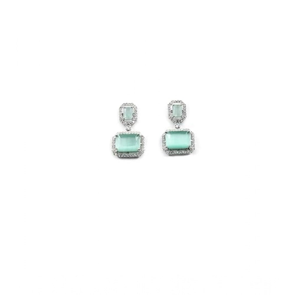 Turquoise Silver-Plated Drop Earrings - Vkart - View 2