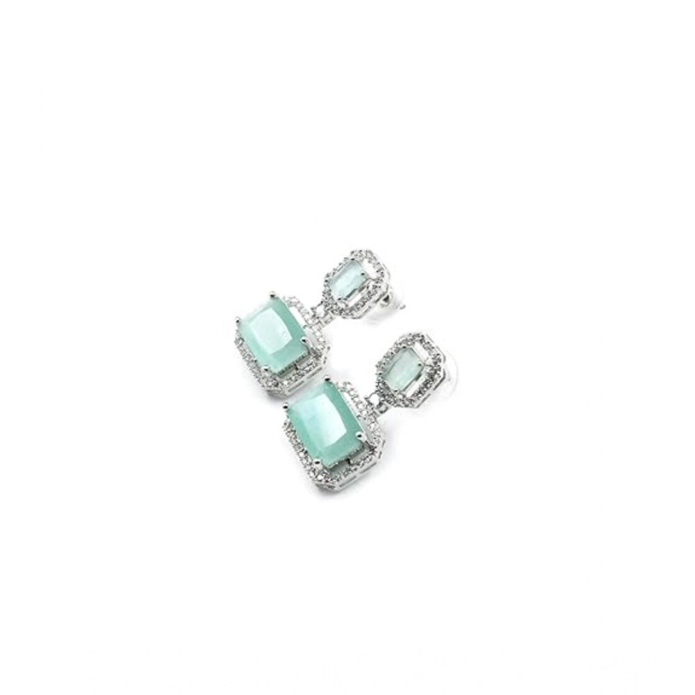 Turquoise Silver-Plated Drop Earrings - Vkart - View 3